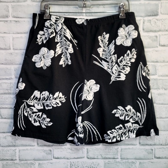 Vintage 90s Ocean Drive Womens‎ XL Black Shorts White Hawaiian Tropical Floral - Picture 1 of 4